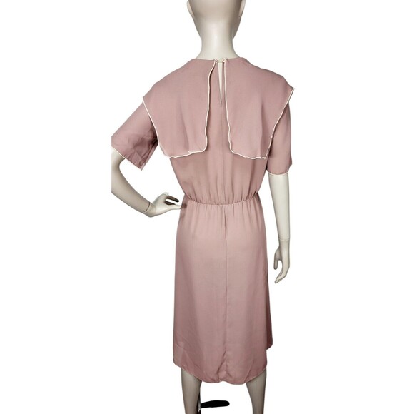 Vintage Mindy Malone 80s Mocha Chiffon Sailor Capelet Neckline Sheath Dress S/M - Picture 6 of 7